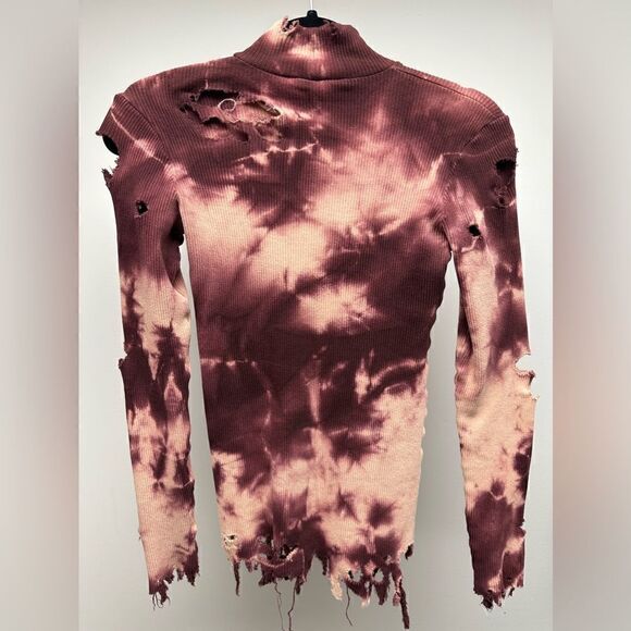 KIKIRIKI BORDEAUX PINK TIE-DYE TURTLENECK TOP & SKIRT SET M - Picture 5 of 9